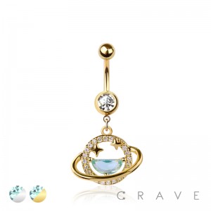 316L SURGICAL STEEL WATER PLANET STAR RING DANGLE BELLY BUTTON NAVEL RING 